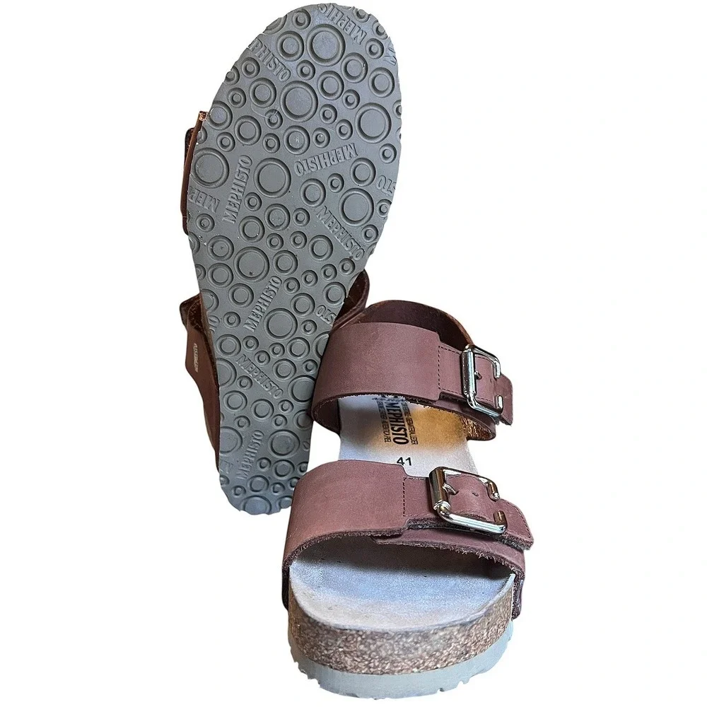 Mephisto Air-Relax Brown Leather Cork Wedge Buckle Sandals EU 41 Portugal *FLAW* - Picture 9 of 16